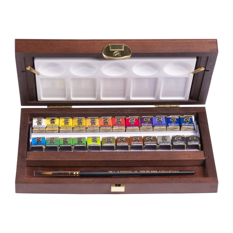 Coffret bois Traditional aquarelle Rembrandt 24 demi-godets