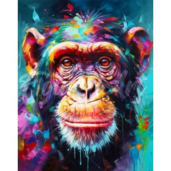 Broderie diamant 40x50cm sur toile roulée - Chimpanzé coloré abstrait