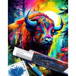 Broderie diamant 40x50cm sur toile roulée - Bison coloré abstrait