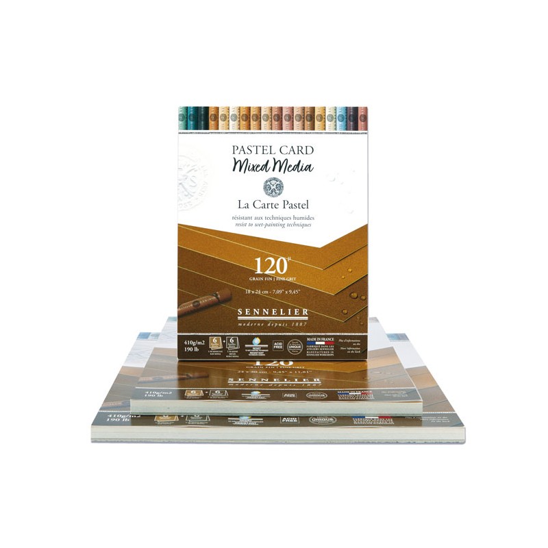 Bloc Pastel Card Mixed Media 410 g/m², 12 fls collées petit côté