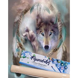 Peinture par numéros 40x50cm sur toile roulée - Loups et plumes
