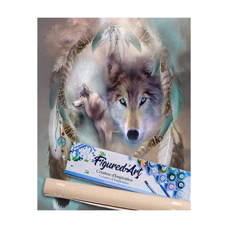Peinture par numéros 40x50cm sur toile roulée - Loups et plumes