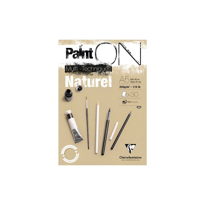 Bloc multi-technique Paint On Kraft naturel 250g/m², 30 fls collées