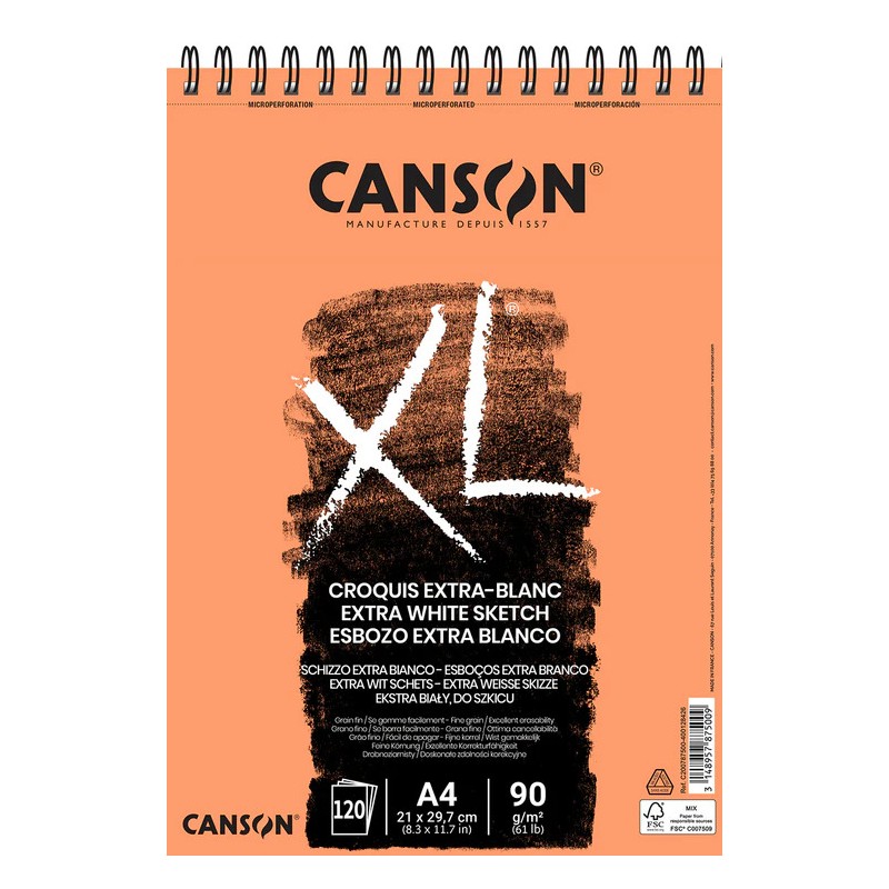 Bloc croquis XL Extra-Blanc 90 g/m² Canson à spirales