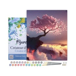 Peinture par numéros Arbre rose et nuages sur châssis 40x50 cm