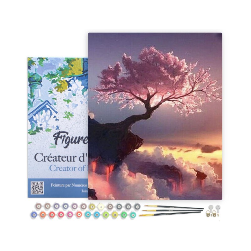 Peinture par numéros Arbre rose et nuages sur châssis 40x50 cm