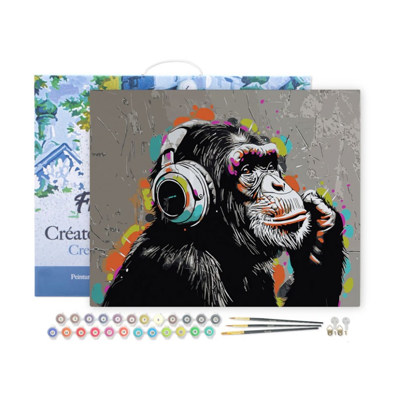 Peinture par numéros Street Art Singe funky sur châssis 40x50 cm