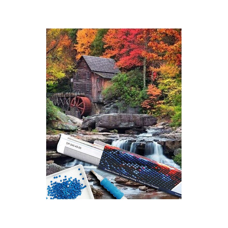 Broderie diamant 40x50cm sur toile roulée - Relais de montagne et cascade
