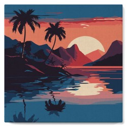 Peinture par numéros Mer et coucher de soleil sur châssis 20x20 cm