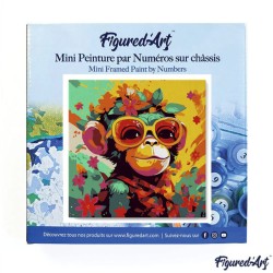 Peinture par numéros Singe fantaisie et fleurs sur châssis 20x20 cm