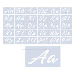 Set de pochoirs alphabet et chiffres Manuscrit Decorative x30 pcs