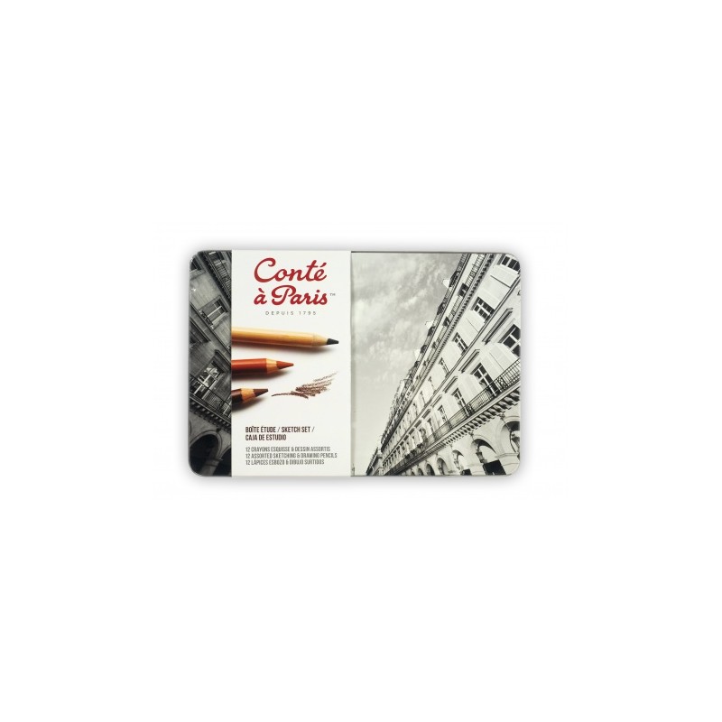 Boîte métal Etude Conté à Paris 12 pcs - Crayons à Esquisse et dessin