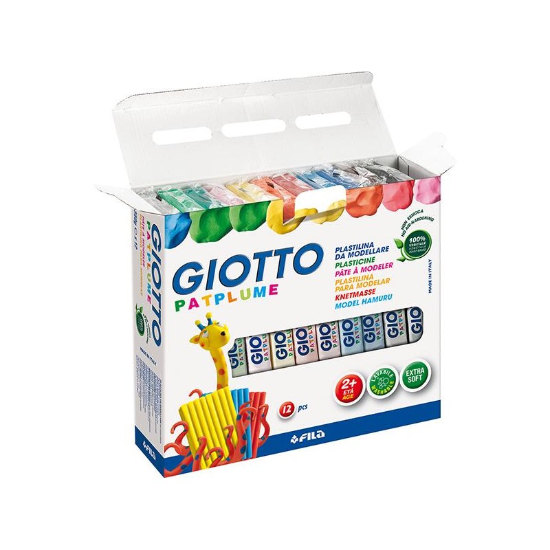 Boite 12 pains pâte à modeler Giotto Patplume 350g assortis