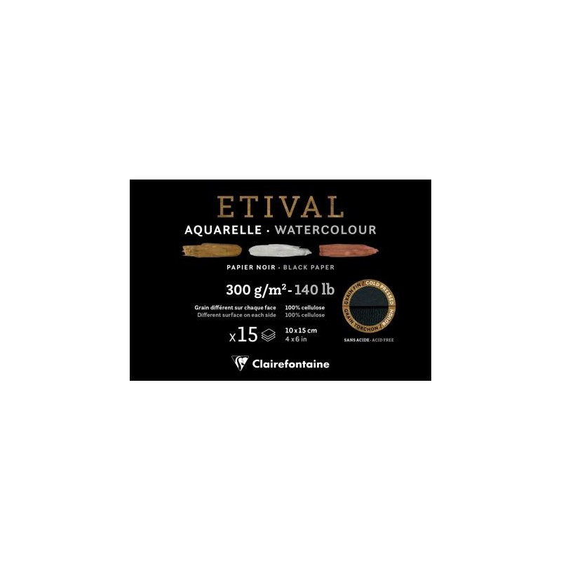 Bloc papier aquarelle noir Etival 300 g/m²,15 fls collées un côté