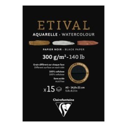 Bloc papier aquarelle noir Etival 300 g/m²,15 fls collées un côté