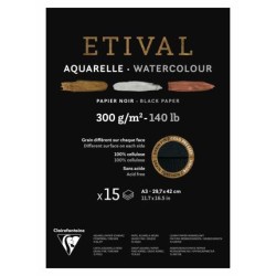 Bloc papier aquarelle noir Etival 300 g/m²,15 fls collées un côté