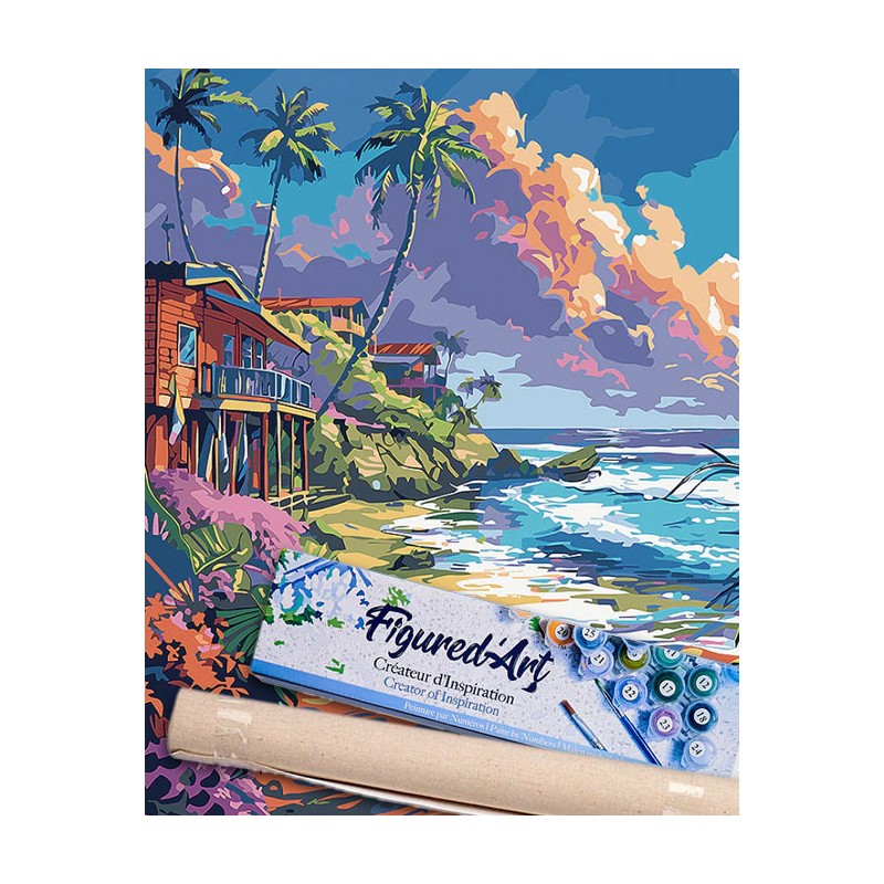 Peinture par numéros Maisons en bord de plage sur châssis 40x50 cm