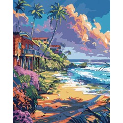 Peinture par numéros Maisons en bord de plage sur châssis 40x50 cm