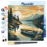 Peinture par numéros Lac de montagne et canoë sur châssis 20x20 cm