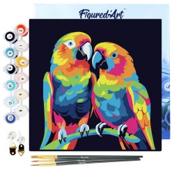 Peinture par numéros Perroquets Abstraits Pop Art sur châssis 20x20 cm