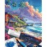 Broderie diamant 40x50cm sur toile roulée - Maisons en bord de plage