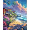 Broderie diamant 40x50cm sur toile roulée - Maisons en bord de plage