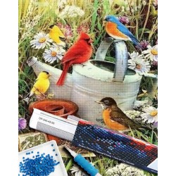 Broderie diamant 40x50cm sur toile roulée - Oiseaux de jardin