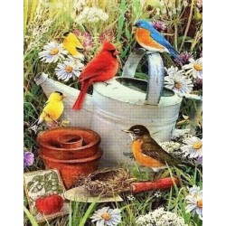 Broderie diamant 40x50cm sur toile roulée - Oiseaux de jardin