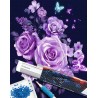 Broderie diamant 40x50cm sur toile roulée - Fleurs et papillons en violet