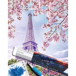 Broderie diamant 40x50cm sur toile roulée - Tour Eiffel au printemps