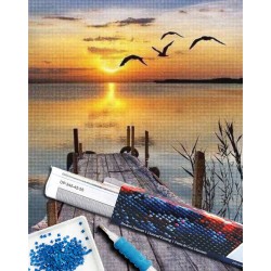 Broderie diamant 40x50cm sur toile roulée - Ponton sur lac
