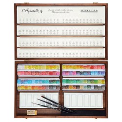 Coffret bois aquarelle extra-fine Sennelier de 96 1/2 godets