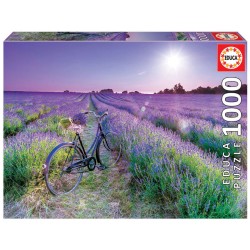 Puzzle 1000 pièces - Vélo dans un champ de lavande