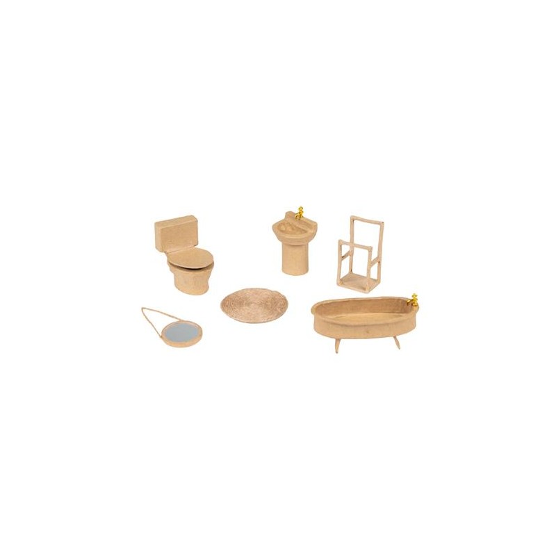 Set de 6 miniatures Salle de bain en papier mâché