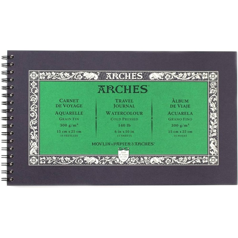 Carnet de voyage spiralé Arches grain fin 300 g/m², 15 fls 15x23 cm