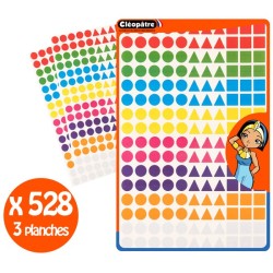 Gommettes Géométriques 3 formes et 8 couleurs x528 pcs 