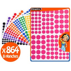Gommettes rondes 3 diamètres et 8 couleurs x864 pcs