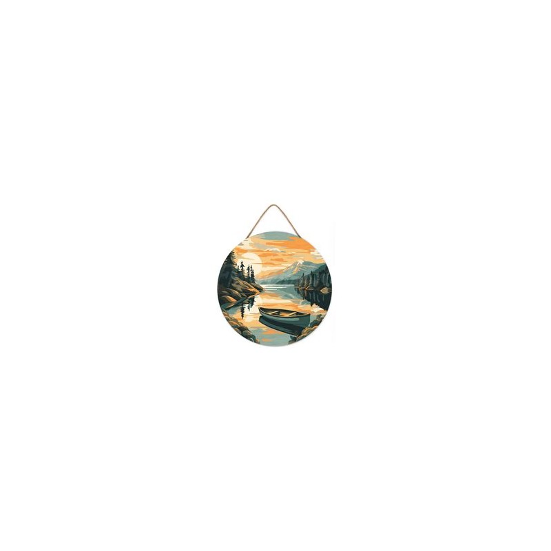 Peinture par numéros "Lac de Montagne et Canoë" sur disque bois