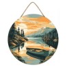Peinture par numéros "Lac de Montagne et Canoë" sur disque bois