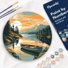 Peinture par numéros "Lac de Montagne et Canoë" sur disque bois
