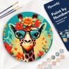 Peinture par numéros "Girafe fantaisie et Fleurs" sur disque bois