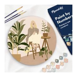 Peinture par numéros "Femme et Bouquet" sur disque bois