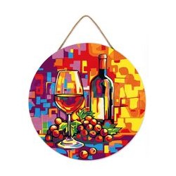 Peinture par numéros "Vin et Raisins" sur disque bois