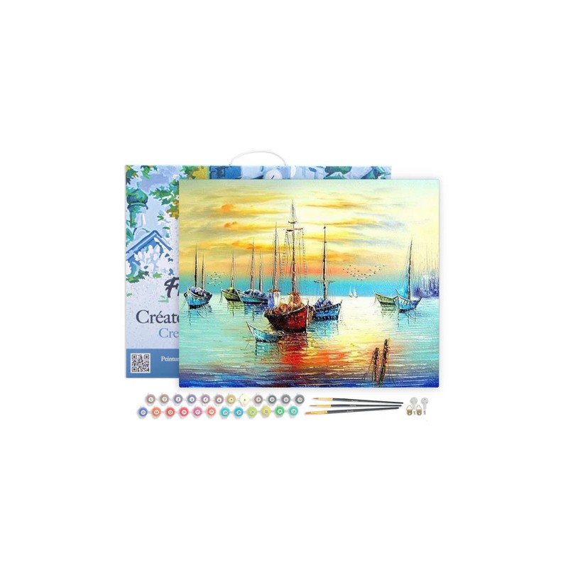 Peinture par numéros Voiliers au port sur châssis 40x50 cm