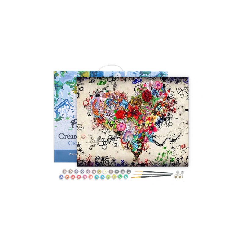 Peinture par numéros sur chassis 40x50cm - Coeur de fleurs