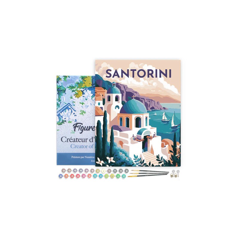 Peinture par numéros Affiche vintage Santorin sur châssis 40x50 cm