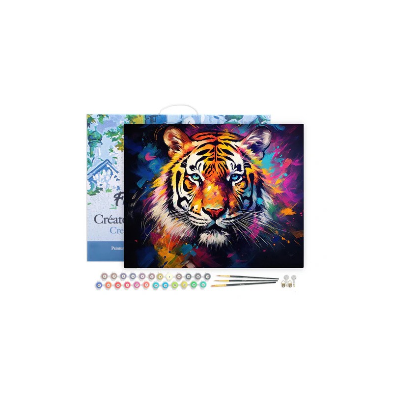 Peinture par numéros Tigre coloré abstrait sur châssis 40x50 cm