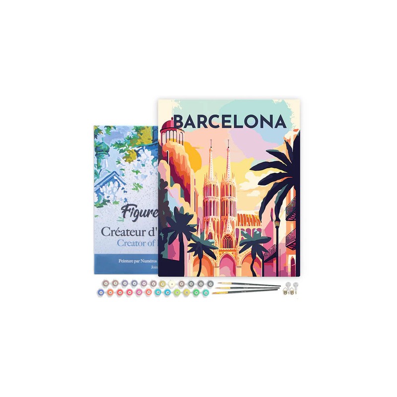 Peinture par numéros Affiche vintage Barcelone sur châssis 40x50 cm