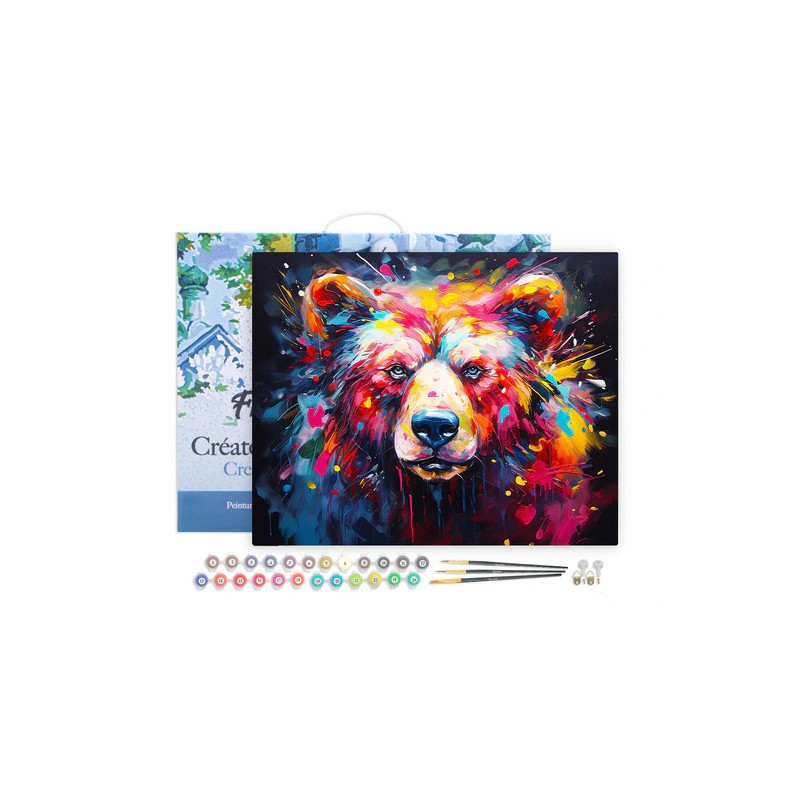 Peinture par numéros Ours coloré abstrait sur châssis 40x50 cm