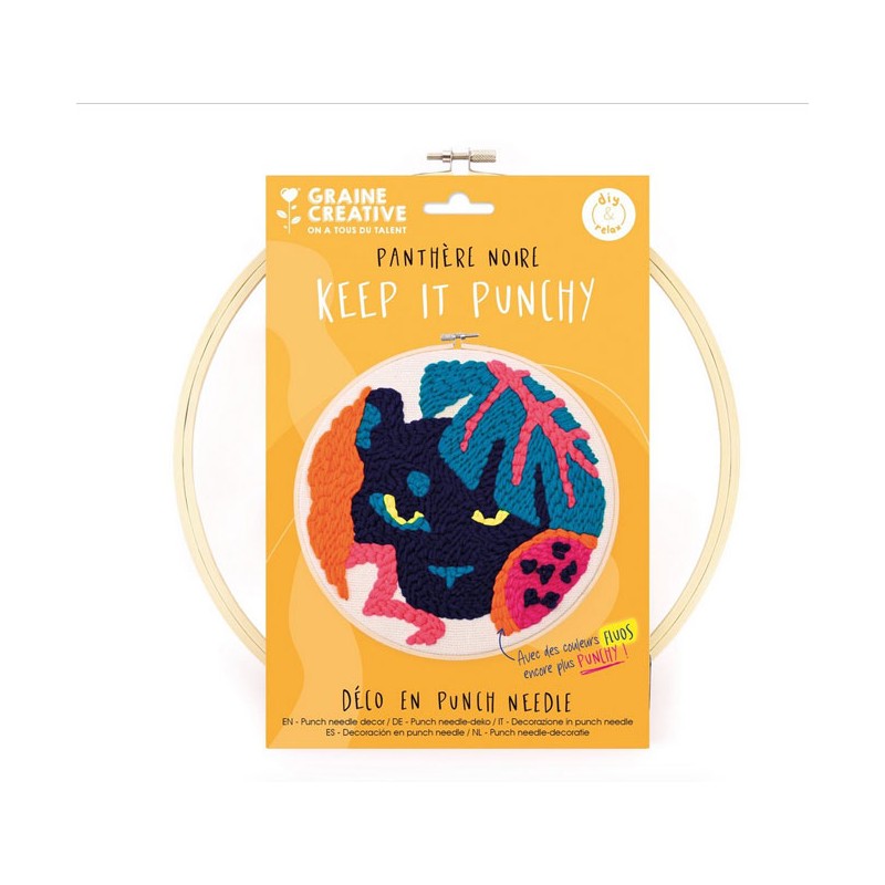 Kit Punch Needle - Panthère noire ø25cm